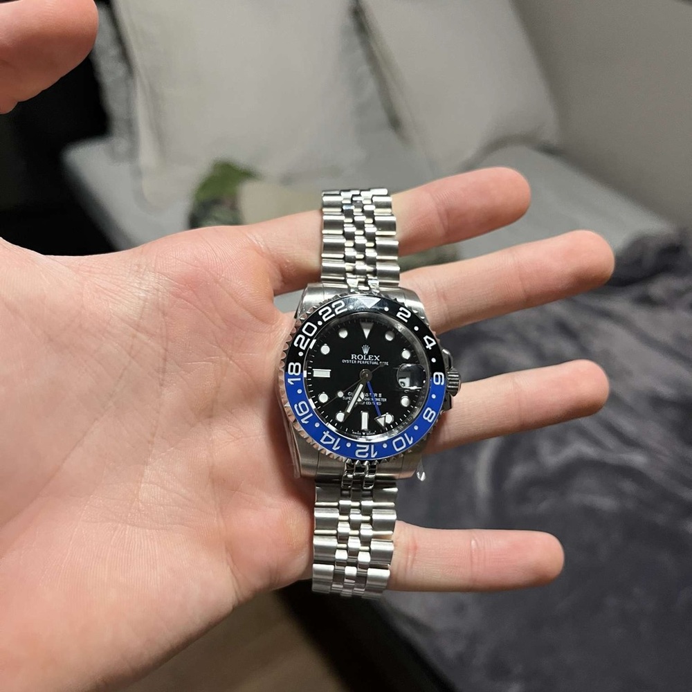 Rolex Silver and Blue Watch with Jubilee Bracelet